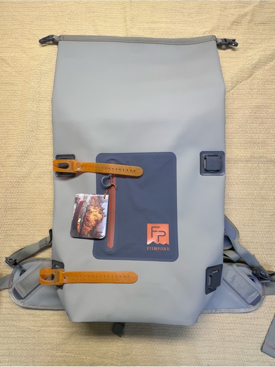 Fishpond Other - Fishpond Light Gray Roll-Top Backpack with Tan Strap Accents